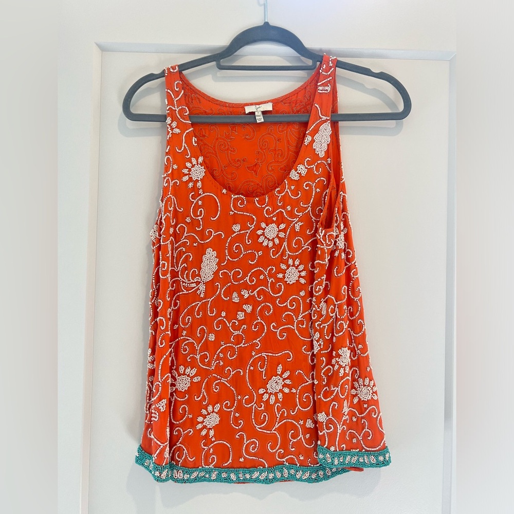 JOIE BEADED ORANGE AND BLUE TOP